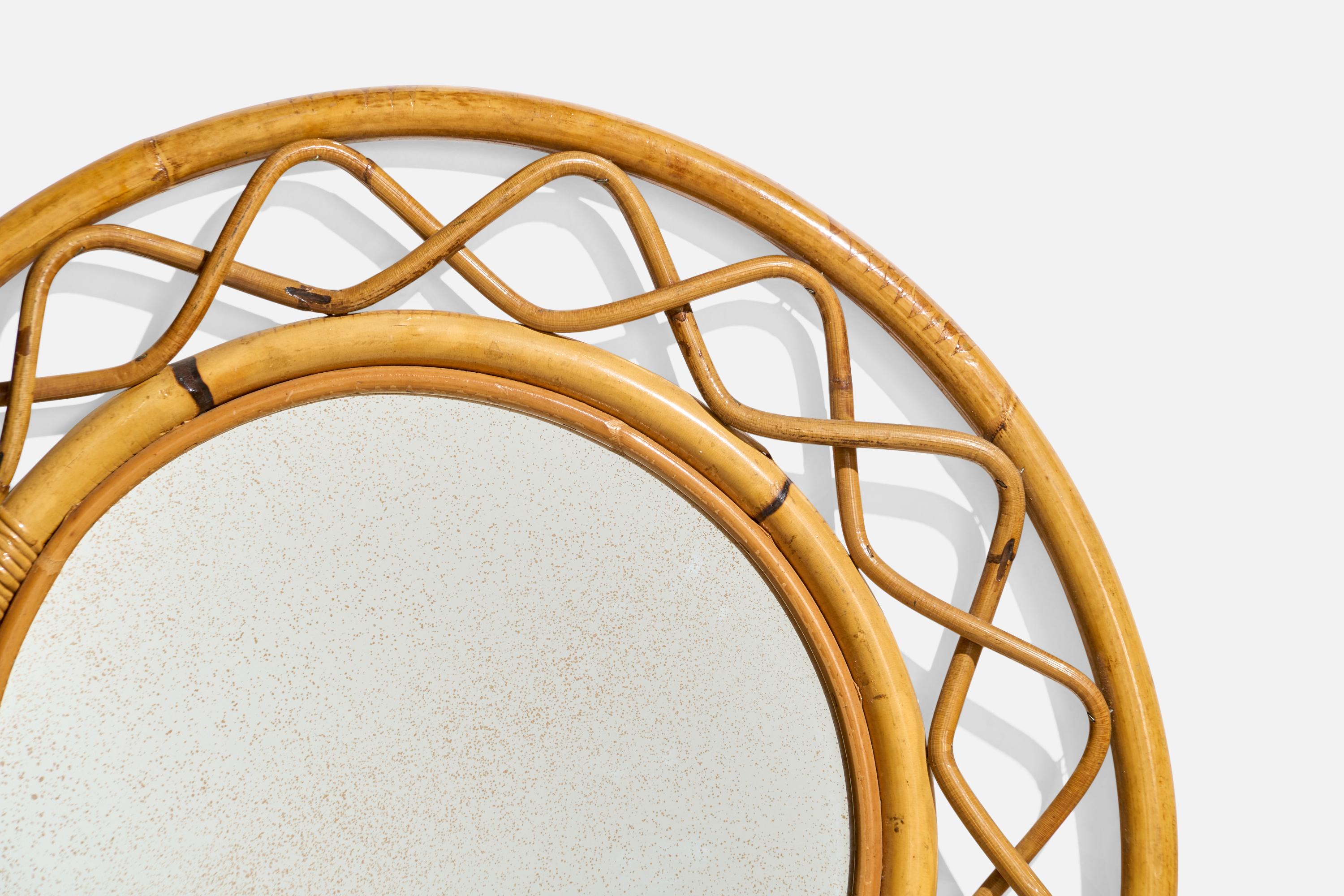 Italienischer Designer, Wandspiegel, Rattan, Bambus, Italien, ca. 1950er Jahre (Mitte des 20. Jahrhunderts) im Angebot
