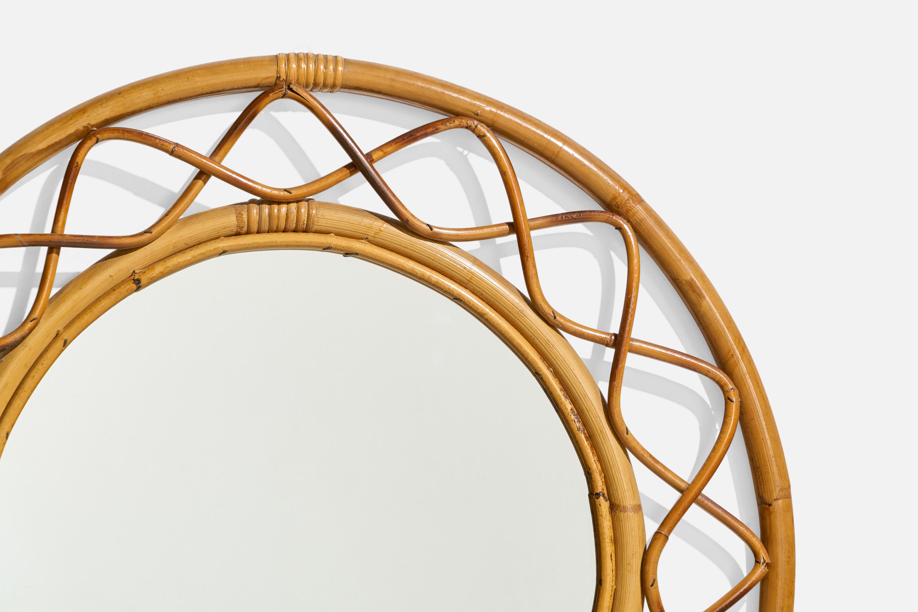 Mid-20th Century Italian Designer, Wall Mirror, Rattan, Bamboo, Italy, c. 1950s For Sale