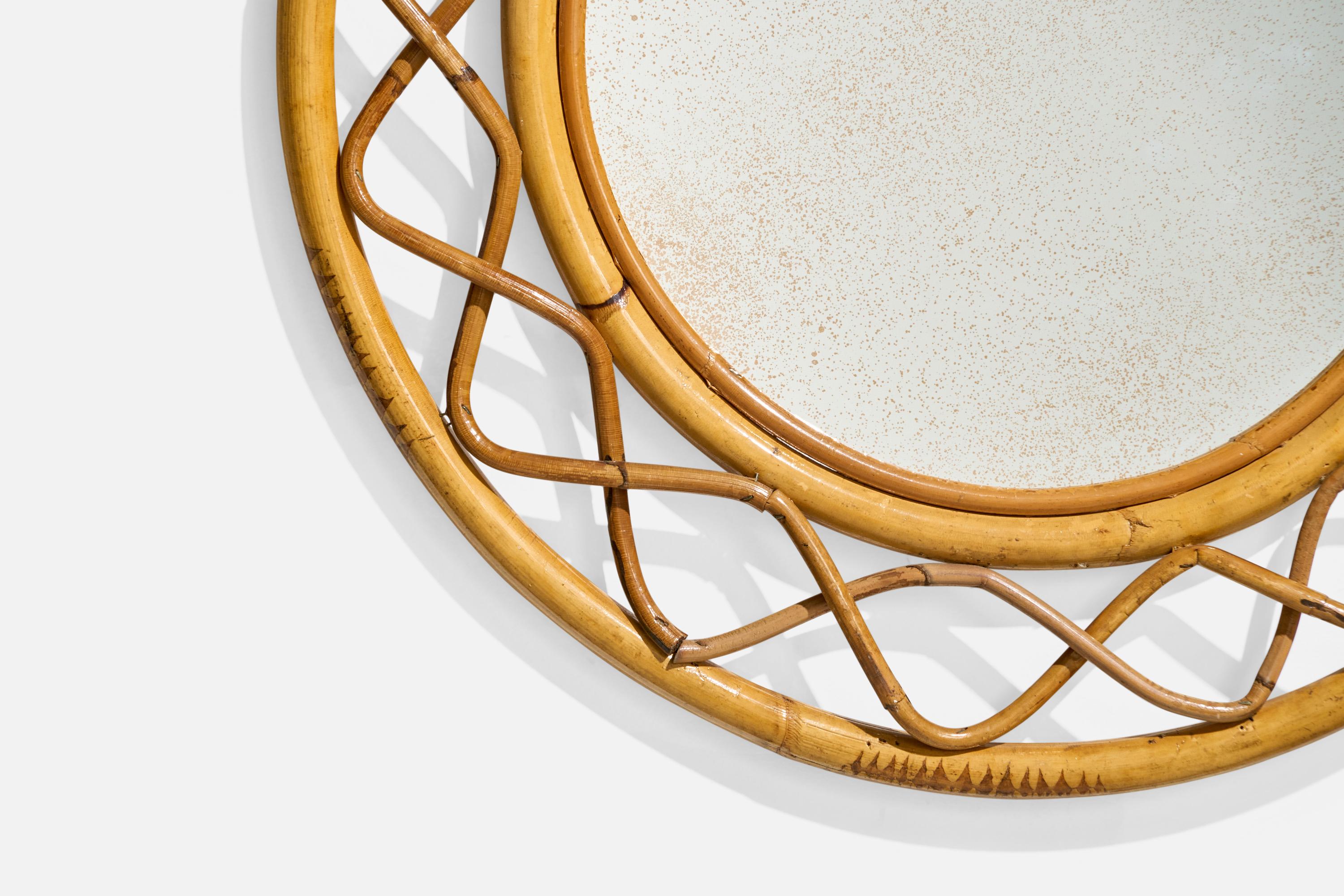 Italienischer Designer, Wandspiegel, Rattan, Bambus, Italien, ca. 1950er Jahre im Angebot 1