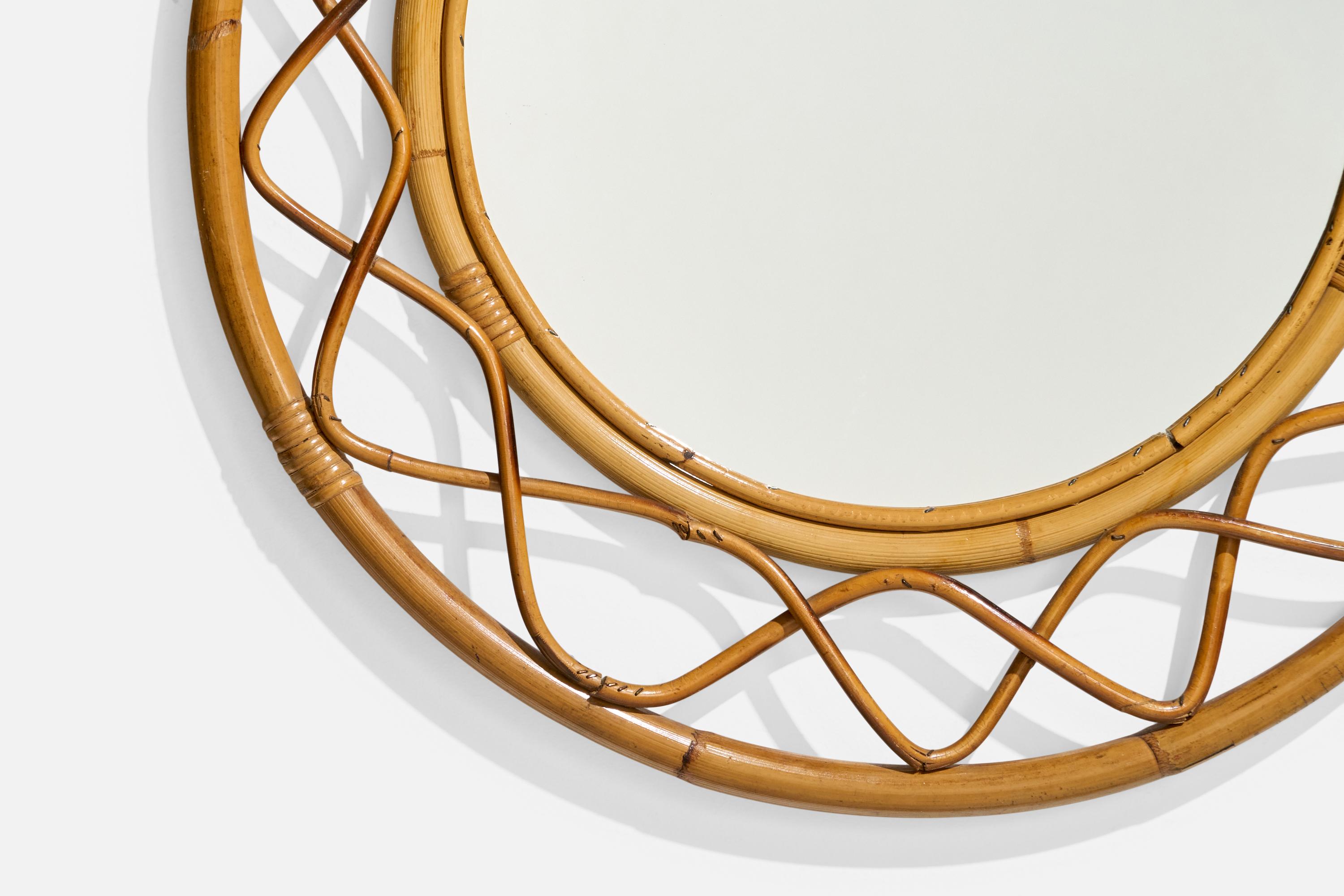 Italian Designer, Wall Mirror, Rattan, Bamboo, Italy, c. 1950s For Sale 1