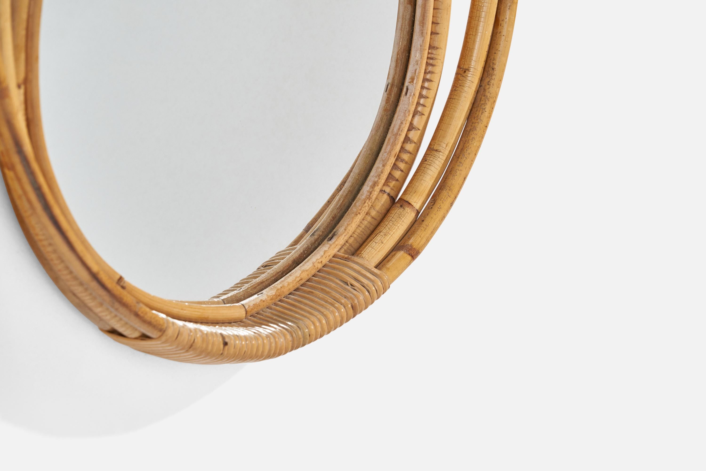 Rattan Specchio da parete di design italiano, rattan, bambù, Italia, anni '50 circa in vendita