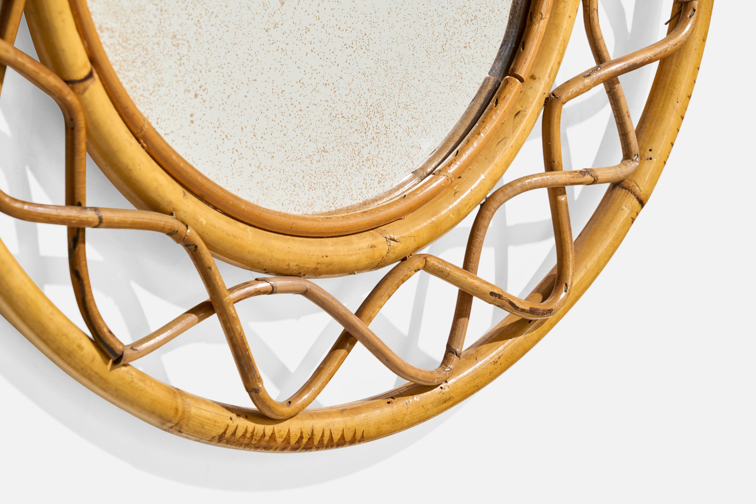 Italienischer Designer, Wandspiegel, Rattan, Bambus, Italien, ca. 1950er Jahre im Angebot 2