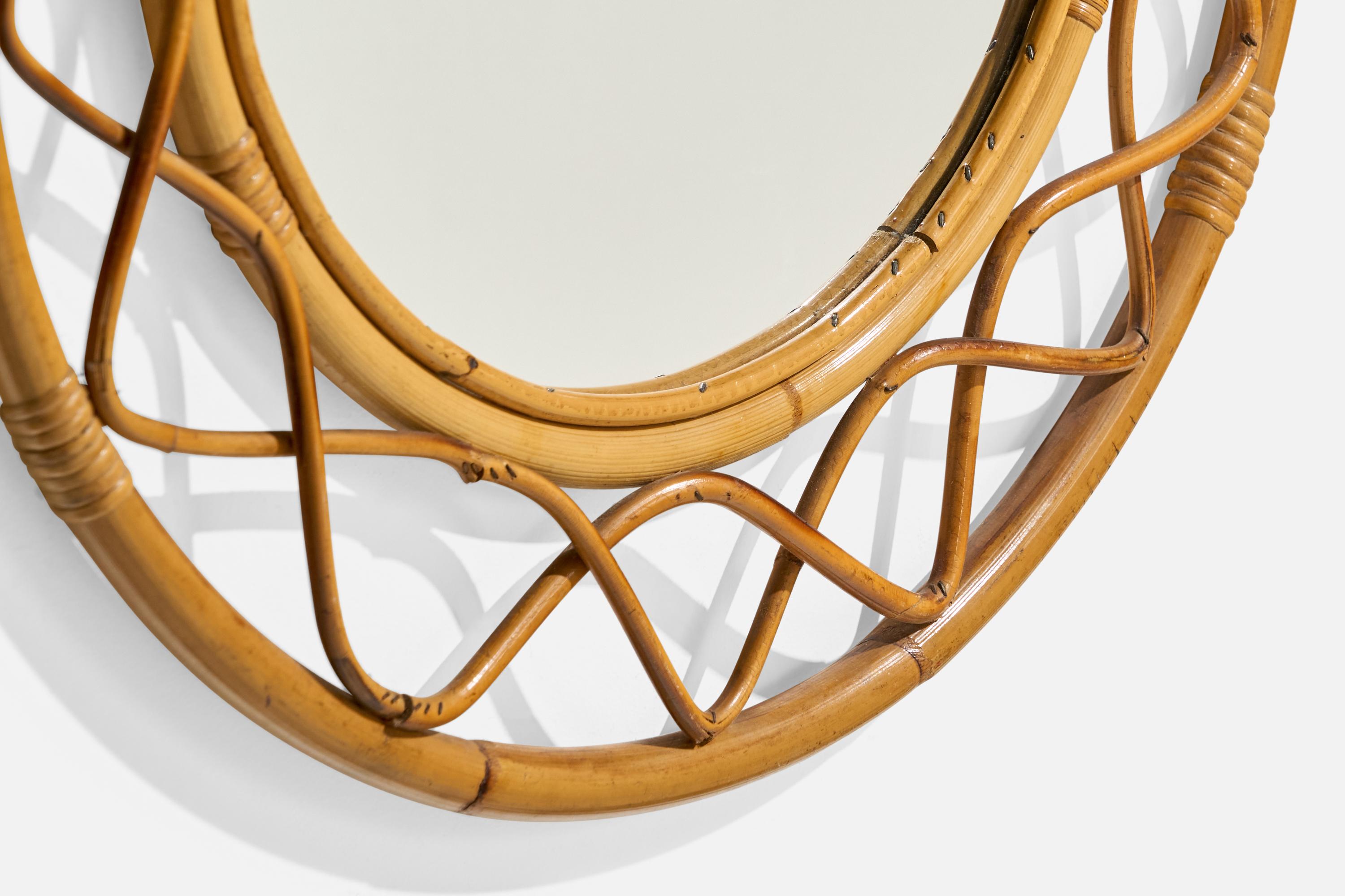Italian Designer, Wall Mirror, Rattan, Bamboo, Italy, c. 1950s For Sale 2