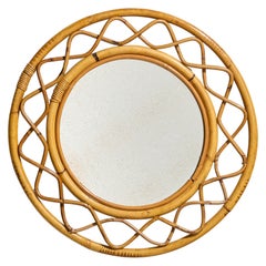 Specchio da parete di design italiano, rattan, bambù, Italia, anni '50 circa