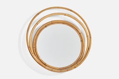 Italian Designer, Wall Mirror, Rattan, Bamboo, Italy, C. 1950s