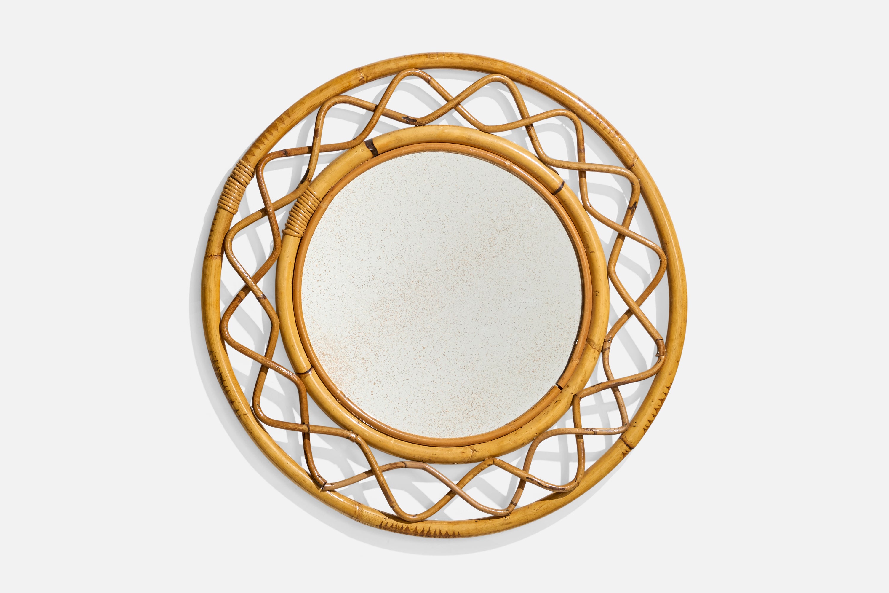 Italian Designer, Wall Mirror, Rattan, Bamboo, Italy, C. 1950s