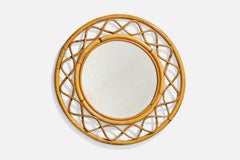 Italian Designer, Wall Mirror, Rattan, Bamboo, Italy, C. 1950s