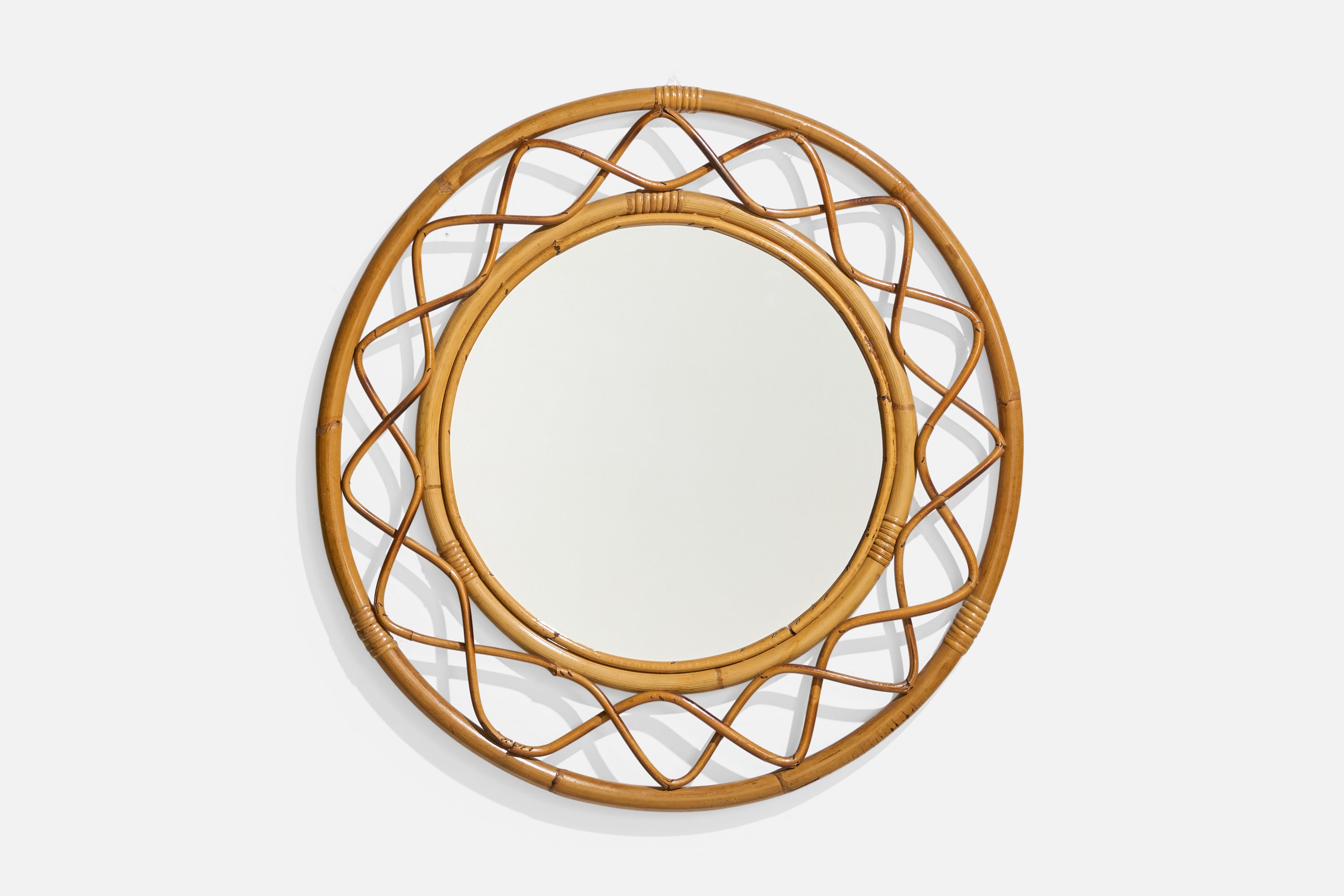 Italian Designer, Wall Mirror, Rattan, Bamboo, Italy, c. 1950s