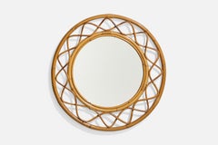 Italian Designer, Wall Mirror, Rattan, Bamboo, Italy, c. 1950s