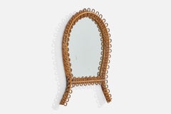 Italienischer Designer, Wandspiegel, Rattan, Bambus, Spiegelglas, Italien, 1950er Jahre