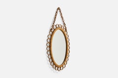 Italienischer Designer, Wandspiegel, Rattan, Bambus, Spiegelglas, Italien, 1950er Jahre