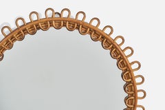 Italienischer Designer, Wandspiegel, Rattan, Bambus, Spiegelglas, Italien, 1950er Jahre