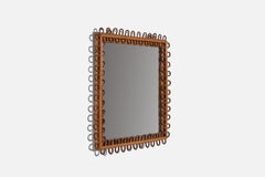 Italian Designer, Wall Mirror, Rattan, Bamboo, Mirror Glass, Italy, 1950s