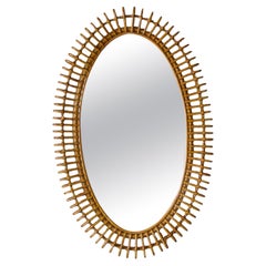 Italian Designer, Wall Mirror, Rattan, Bamboo, Mirror Glass, Italy, 1950s