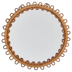 Italienischer Designer, Wandspiegel, Rattan, Bambus, Spiegelglas, Italien, 1950er Jahre