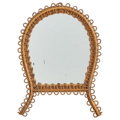 Italienischer Designer, Wandspiegel, Rattan, Bambus, Spiegelglas, Italien, 1950er Jahre