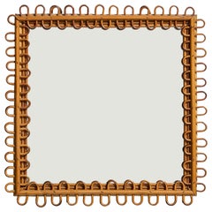 Italienischer Designer, Wandspiegel, Rattan, Bambus, Spiegelglas, Italien, 1950er Jahre