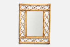 Italian Designer, Wall Mirror, Rattan, Bamboo, Mirror Glass, Italy, 1950s