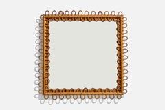 Italian Designer, Wall Mirror, Rattan, Bamboo, Mirror Glass, Italy, 1950s
