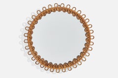 Italian Designer, Wall Mirror, Rattan, Bamboo, Mirror Glass, Italy, 1950s
