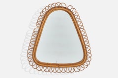 Italienischer Designer, Wandspiegel, Rattan, Bambus, Spiegelglas, Italien, 1960er Jahre