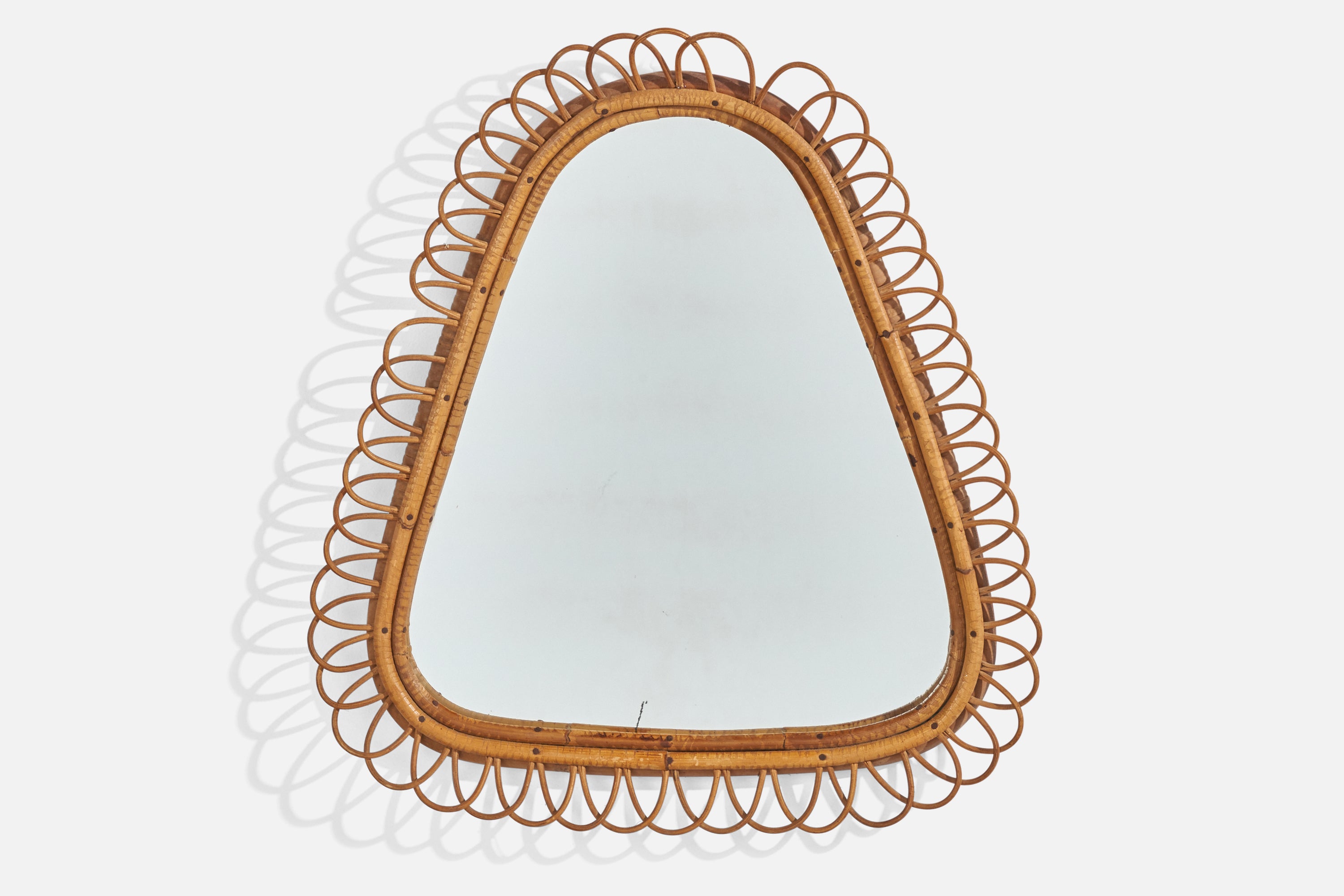 Italienischer Designer, Wandspiegel, Rattan, Bambus, Spiegelglas, Italien, 1960er Jahre
