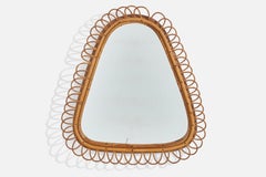 Italian Designer, Wall Mirror, Rattan, Bamboo, Mirror Glass, Italy, 1960s