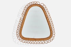 Italienischer Designer, Wandspiegel, Rattan, Bambus, Spiegelglas, Italien, 1960er Jahre