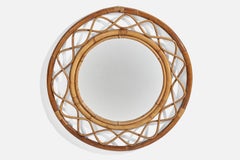 Italienischer Designer, Wandspiegel, Rattan, Bambus, Spiegelglas, Italien, ca. 1960er Jahre