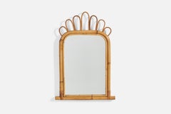 Italienischer Designer, Wandspiegel, Rattan, Bambus, Spiegelglas, Italien, ca. 1960er Jahre