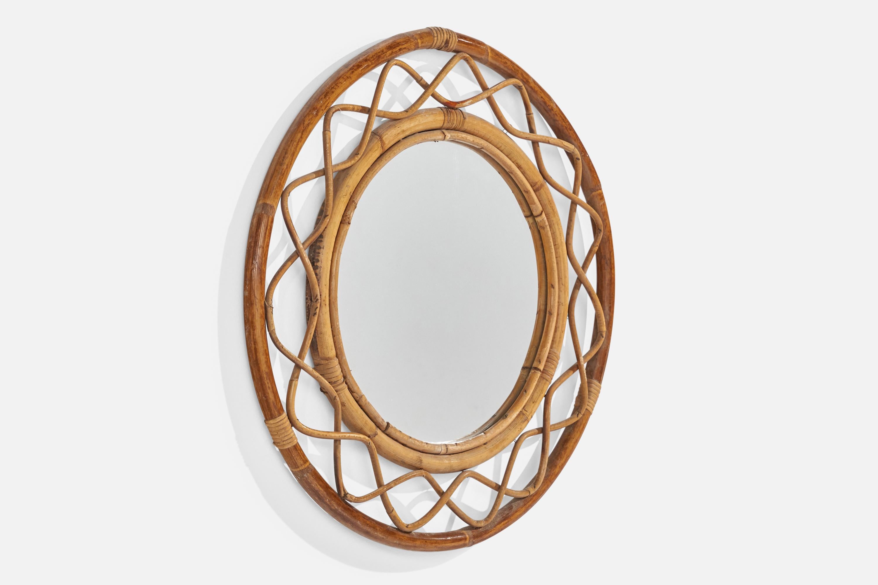 Italienischer Designer, Wandspiegel, Rattan, Bambus, Spiegelglas, Italien, ca. 1960er Jahre (Moderne der Mitte des Jahrhunderts) im Angebot