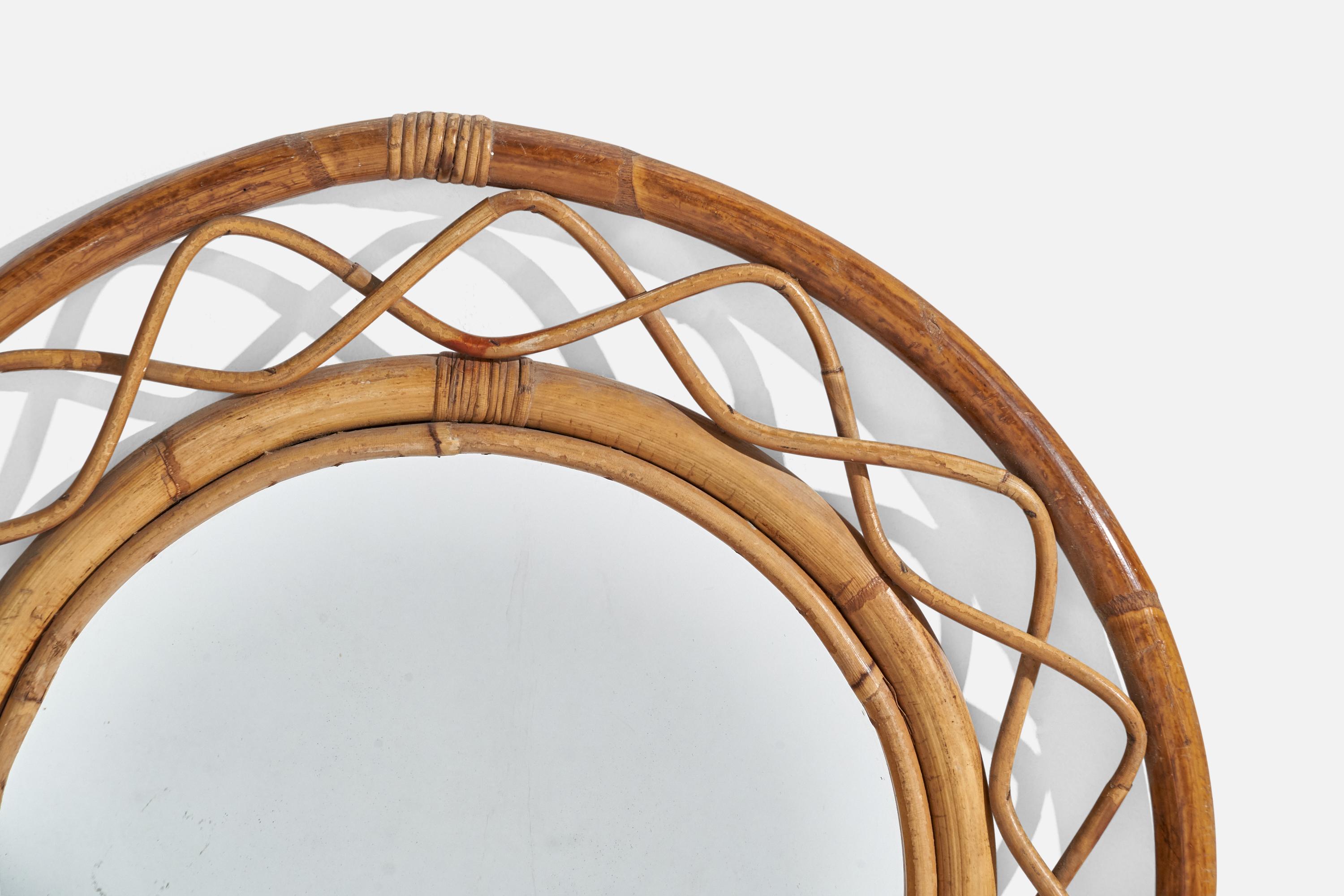 Mid-20th Century Italian Designer, Wall Mirror, Rattan, Bamboo, Mirror Glass, Italy, C. 1960s For Sale