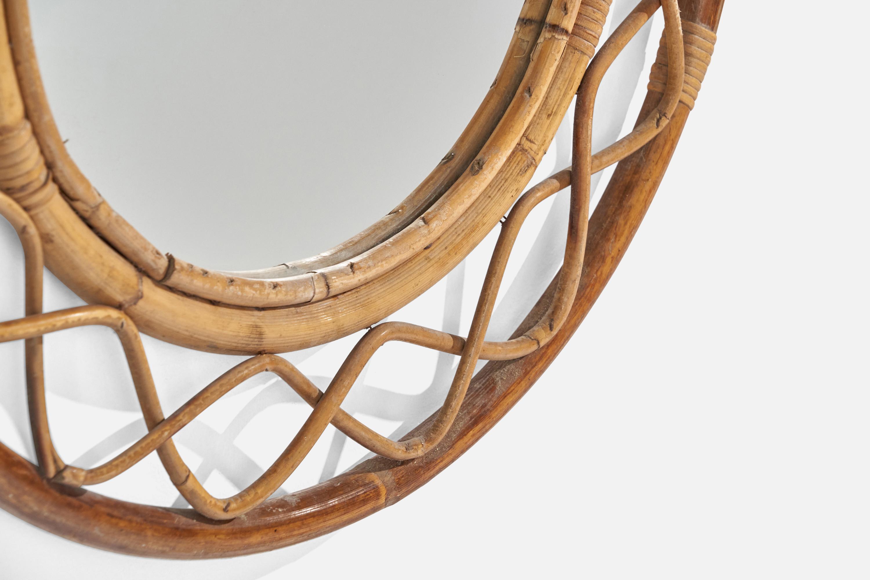 Italienischer Designer, Wandspiegel, Rattan, Bambus, Spiegelglas, Italien, ca. 1960er Jahre im Angebot 2