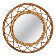 Italienischer Designer, Wandspiegel, Rattan, Bambus, Spiegelglas, Italien, ca. 1960er Jahre