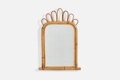 Vintage Italian Designer, Wall Mirror, Rattan, Bamboo, Mirror Glass, Italy, c. 1960s