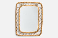 Italian Designer, Wall Mirror, Rattan, Bamboo, Mirror, Italy, 1960s
