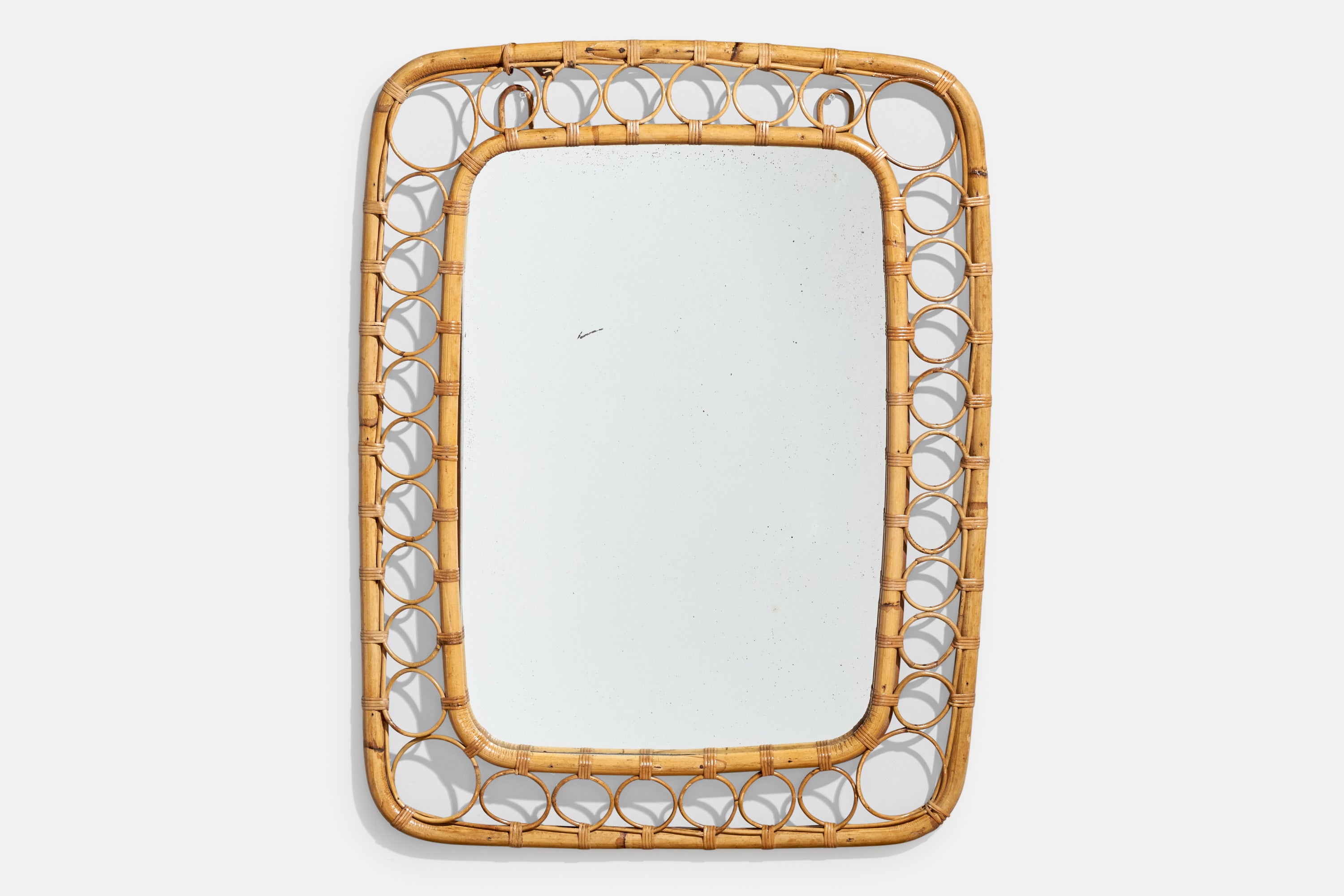Italian Designer, Wall Mirror, Rattan, Bamboo, Mirror, Italy, 1960s