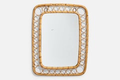 Italienischer Designer, Wandspiegel, Rattan, Bambus, Spiegel, Italien, 1960er