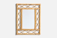 Italian Designer, Wall Mirror, Rattan, Bamboo, Mirror, Italy, C. 1950s