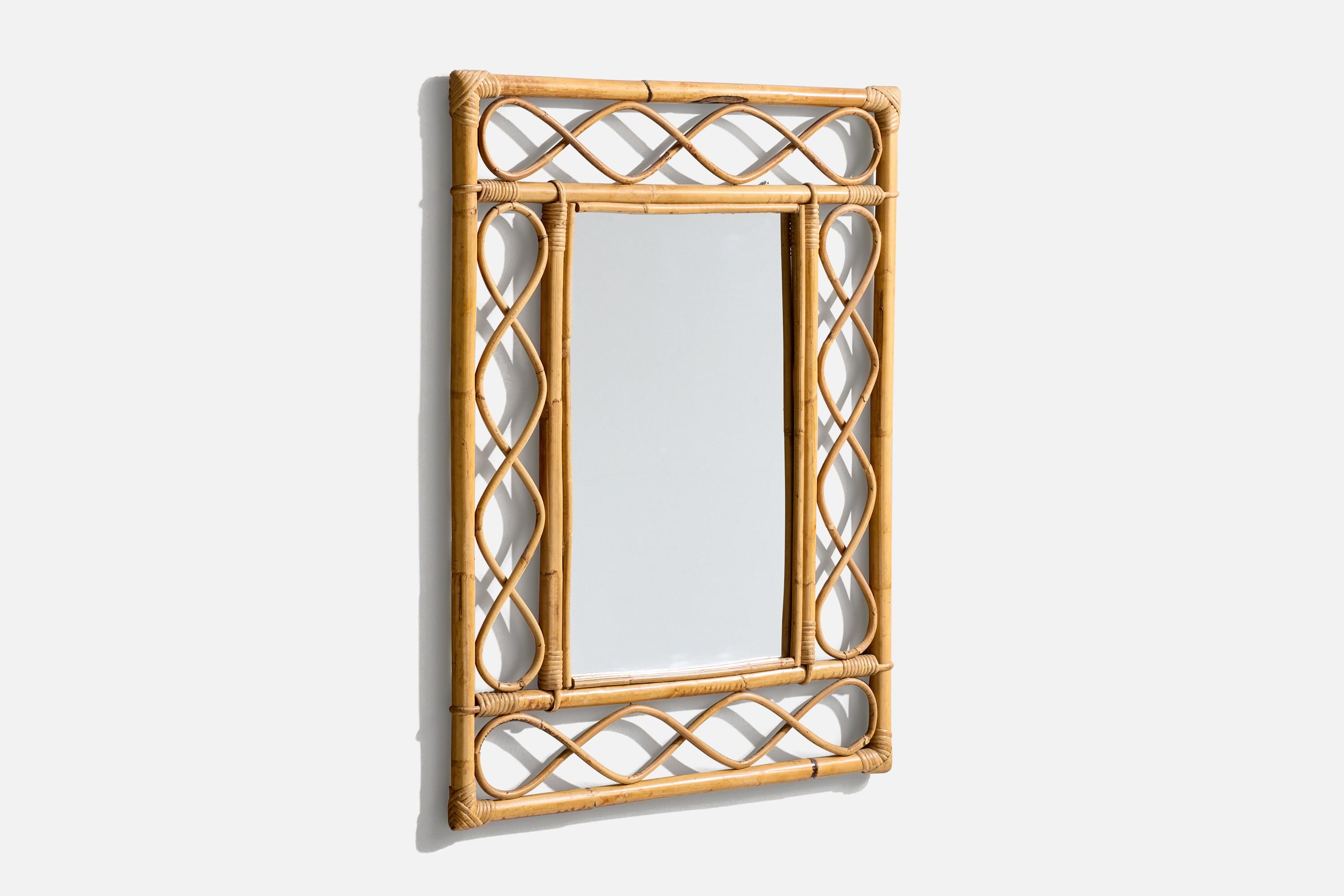 Mid-Century Modern Designer italien, miroir mural, rotin, bambou, miroir, Italie, C.C. 1950s en vente