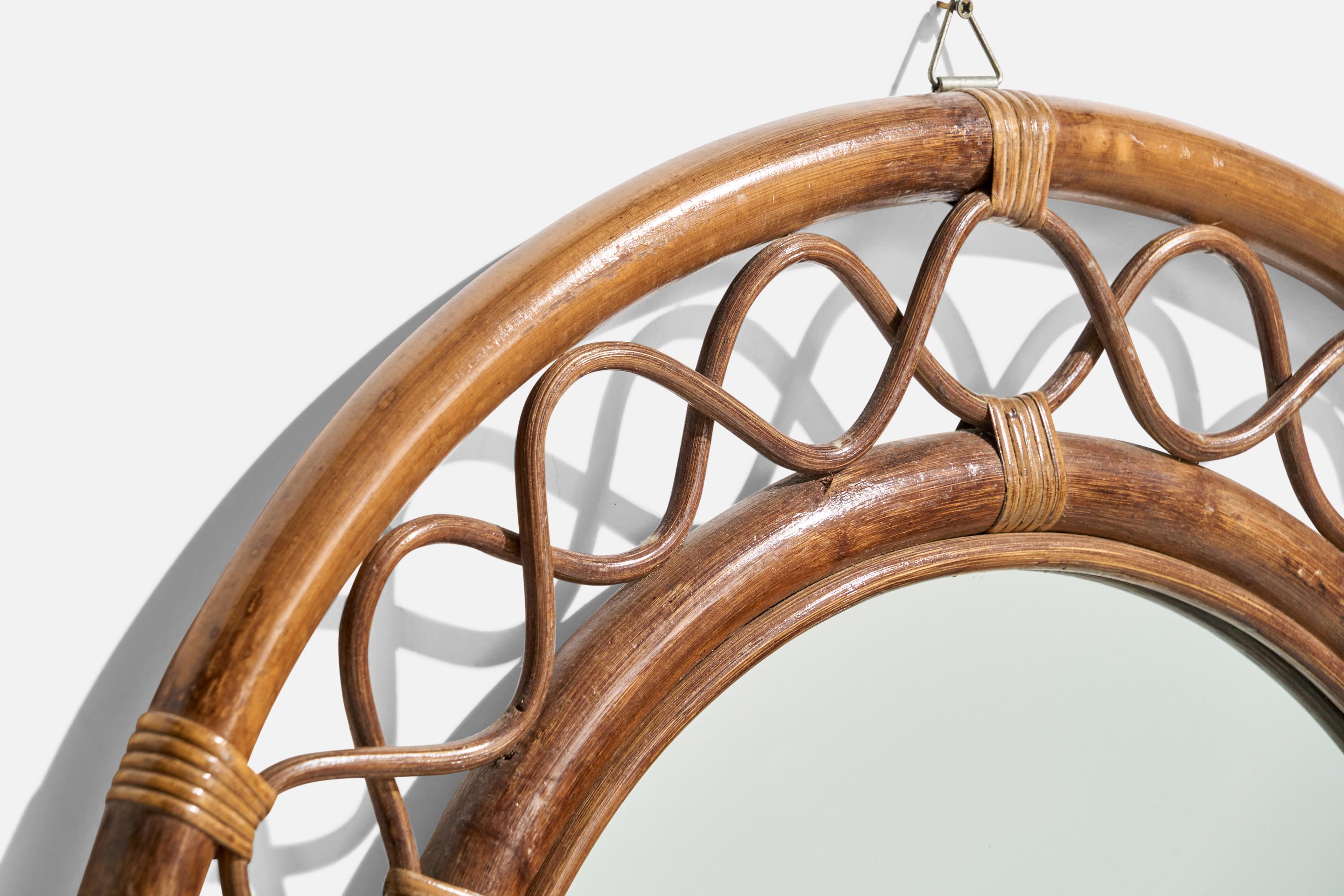 Mid-20th Century Italian Designer, Wall Mirror, Rattan, Bamboo, Mirror, Italy, c. 1950s For Sale