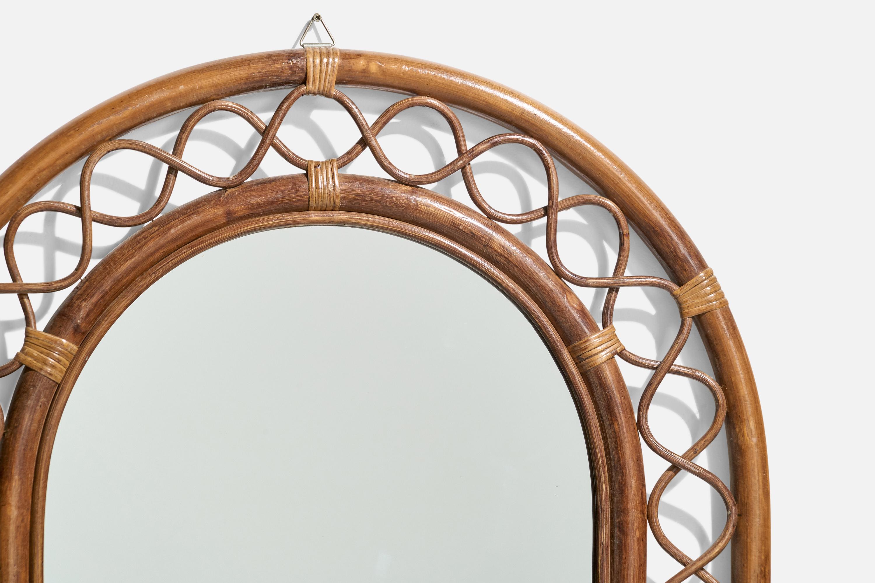 Italian Designer, Wall Mirror, Rattan, Bamboo, Mirror, Italy, c. 1950s For Sale 1