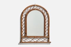 Italienischer italienischer Designer, Wandspiegel, Rattan, Bambus, Spiegel, Italien, um 1950