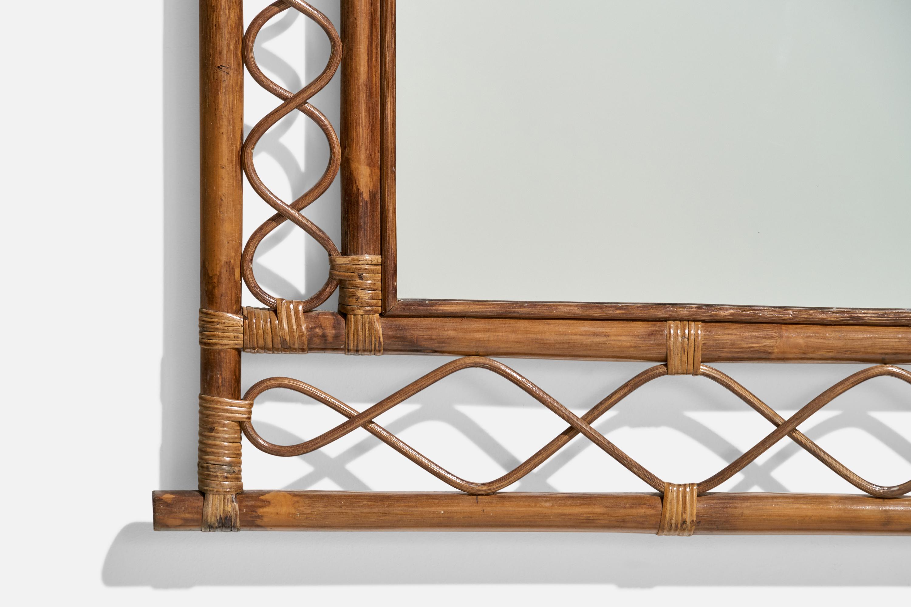 Italian Designer, Wall Mirror, Rattan, Bamboo, Mirror, Italy, c. 1950s For Sale 2
