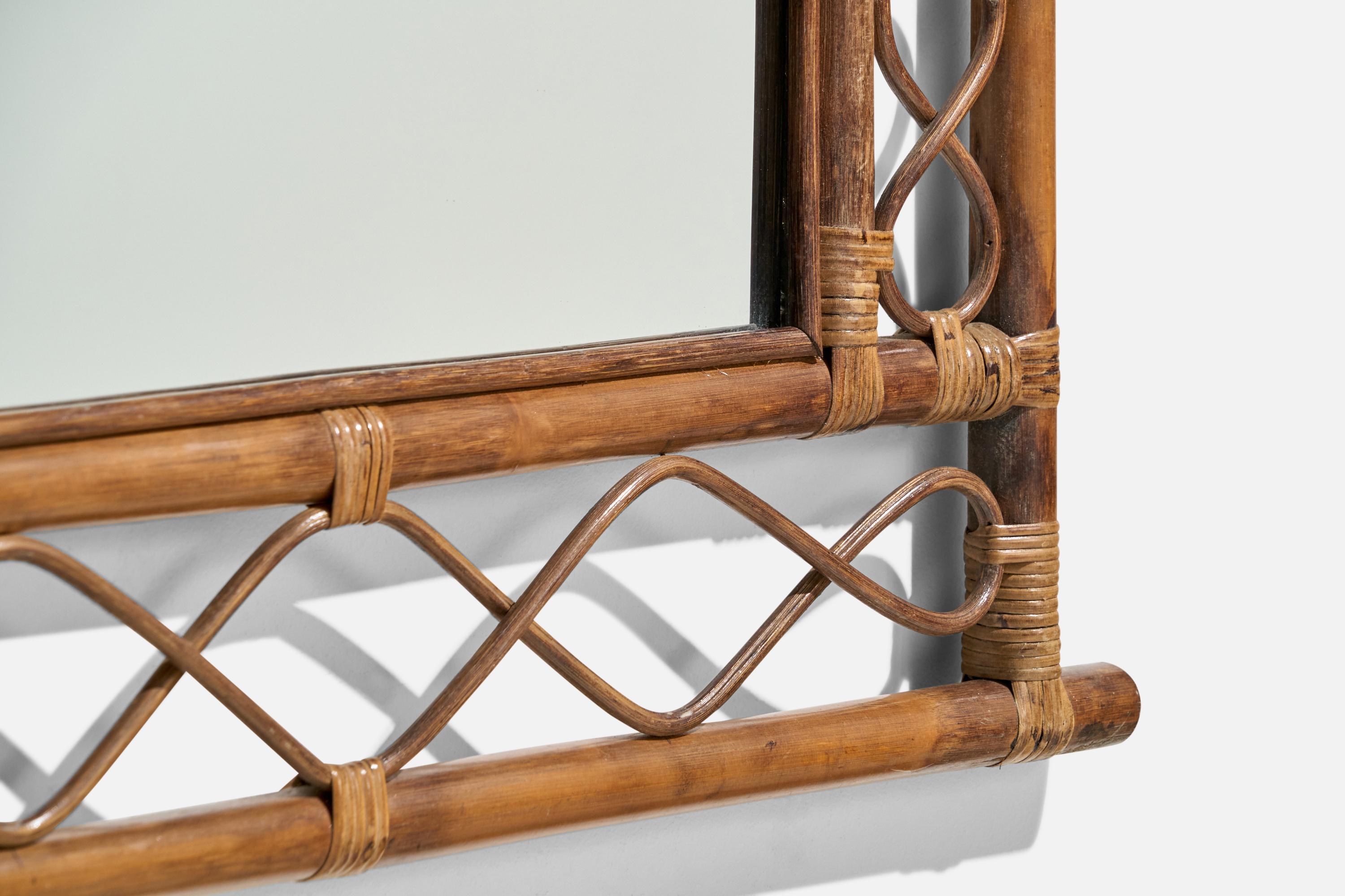 Italian Designer, Wall Mirror, Rattan, Bamboo, Mirror, Italy, c. 1950s For Sale 3