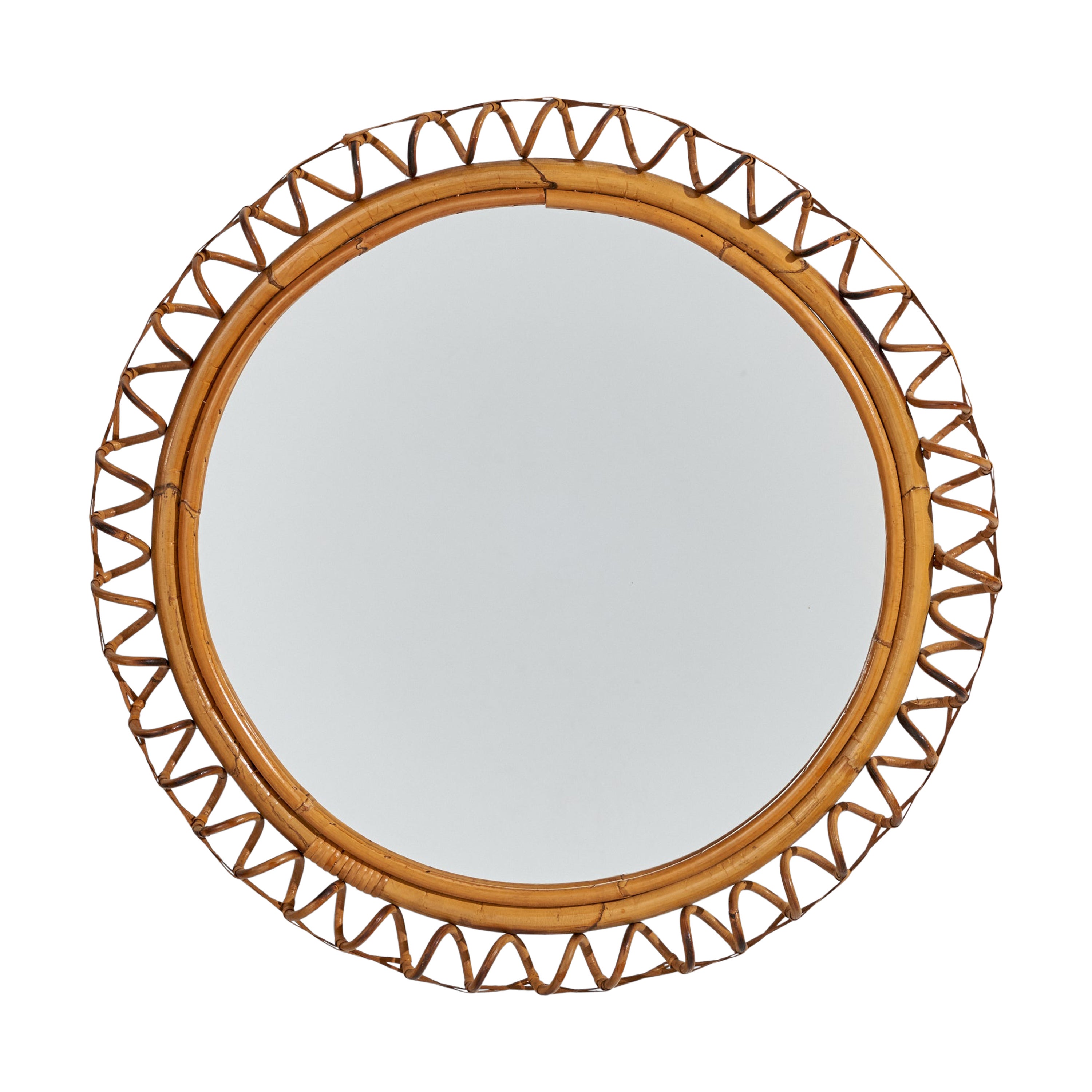 Italian Designer, Wall Mirror, Rattan, Bamboo, Mirror, Italy, c. 1950s