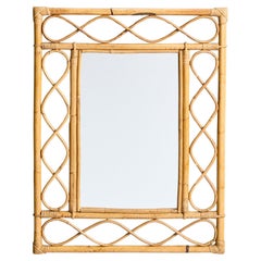 Italian Designer, Wall Mirror, Rattan, Bamboo, Mirror, Italy, C. 1950s
