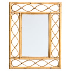 Italian Designer, Wall Mirror, Rattan, Bamboo, Mirror, Italy, C. 1950s