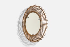 Italian Designer, Wall Mirror, Rattan, Brass, Mirror Glass, Italy, C. 1960s