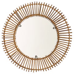 Specchio da parete di design italiano, rattan, ottone, vetro a specchio, Italia, C.C. 1960